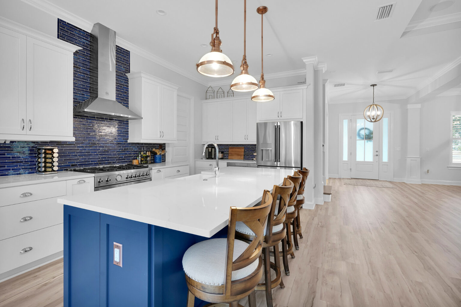 renovation checklist by room, JMH designed kitchen with blue tile and cabinets
