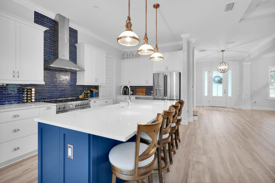 renovation checklist by room, JMH designed kitchen with blue tile and cabinets